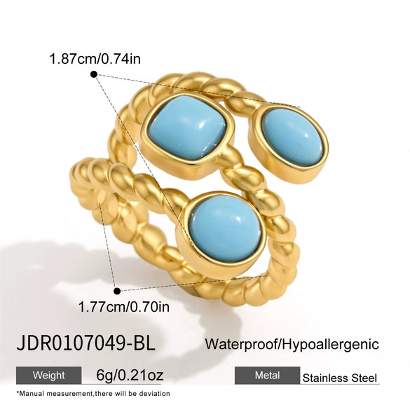 Women’s Geometric Stainless Steel Ring With Natural Stone Color Resin Design And Pvd Gold Plated Finish Hypoallergenic Fashion Jewelry