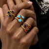 Women’s Geometric Stainless Steel Ring With Natural Stone Color Resin Design And Pvd Gold Plated Finish Hypoallergenic Fashion Jewelry