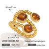 Women’s Geometric Stainless Steel Ring With Natural Stone Color Resin Design And Pvd Gold Plated Finish Hypoallergenic Fashion Jewelry