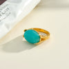Women’s Geometric Stainless Steel Ring With Natural Stone Inlay And 18K Vacuum Plated Electroplated Finish