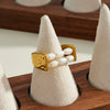 Women's Geometric Stainless Steel Ring With Pearl Inlay And 18K Vacuum Plated Finish Simple Light Luxury Accessory