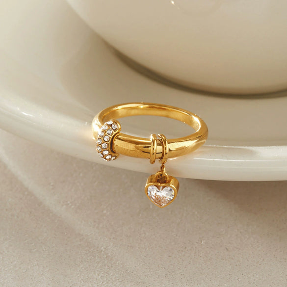 Women's Geometric Stainless Steel Ring With Pvd Vacuum Gold Plating And Hypoallergenic Finish