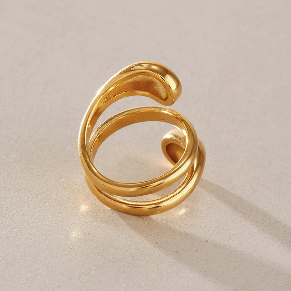 Women's Geometric Stainless Steel Ring With Pvd Vacuum Gold Plating Hypoallergenic Fashion Jewelry