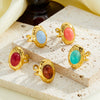 Women's Geometric Stainless Steel Ring With Resin Inlay And Electroplated Finish Trendy Fashion Jewelry