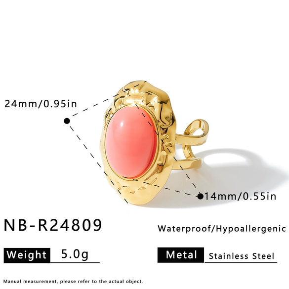 Women's Geometric Stainless Steel Ring With Resin Inlay And Electroplated Finish Trendy Fashion Jewelry