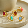 Women's Geometric Stainless Steel Ring With Resin Inlay And Electroplated Finish Trendy Fashion Jewelry