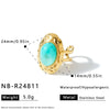 Women's Geometric Stainless Steel Ring With Resin Inlay And Electroplated Finish Trendy Fashion Jewelry