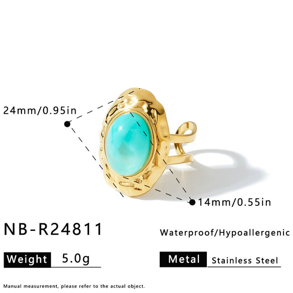 Women's Geometric Stainless Steel Ring With Resin Inlay And Electroplated Finish Trendy Fashion Jewelry