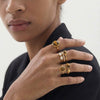 Women's Geometric Stainless Steel Ring With Tiger Eye Stone Zircon Inlay Vacuum Plated Retro Light Luxury Design