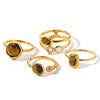 Women's Geometric Stainless Steel Ring With Tiger Eye Stone Zircon Inlay Vacuum Plated Retro Light Luxury Design