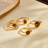 Women's Geometric Stainless Steel Ring With Tiger Eye Stone Zircon Inlay Vacuum Plated Retro Light Luxury Design