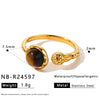 Women's Geometric Stainless Steel Ring With Tiger Eye Stone Zircon Inlay Vacuum Plated Retro Light Luxury Design