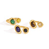 Women's Geometric Stainless Steel Ring With Tiger's Eye And Lapis Lazuli Natural Stone Inlays Pvd Gold Plated Hypoallergenic Jewelry