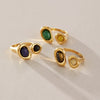 Women's Geometric Stainless Steel Ring With Tiger's Eye And Lapis Lazuli Natural Stone Inlays Pvd Gold Plated Hypoallergenic Jewelry