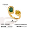 Women's Geometric Stainless Steel Ring With Tiger's Eye And Lapis Lazuli Natural Stone Inlays Pvd Gold Plated Hypoallergenic Jewelry