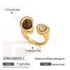 Women's Geometric Stainless Steel Ring With Tiger's Eye And Lapis Lazuli Natural Stone Inlays Pvd Gold Plated Hypoallergenic Jewelry