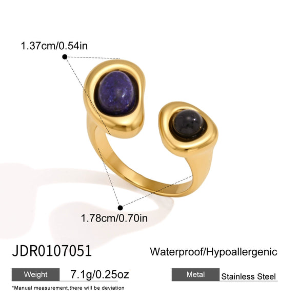 Women's Geometric Stainless Steel Ring With Tiger's Eye And Lapis Lazuli Natural Stone Inlays Pvd Gold Plated Hypoallergenic Jewelry