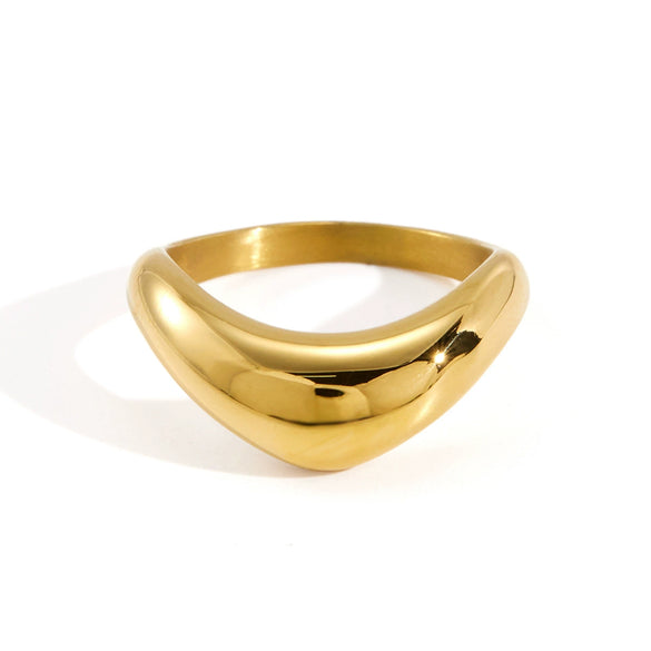 Women's Geometric Stainless Steel Ring With Vacuum Gold Plating Stackable Hypoallergenic Fashion Jewelry