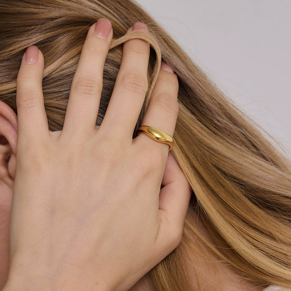 Women's Geometric Stainless Steel Ring With Vacuum Gold Plating Stackable Hypoallergenic Fashion Jewelry