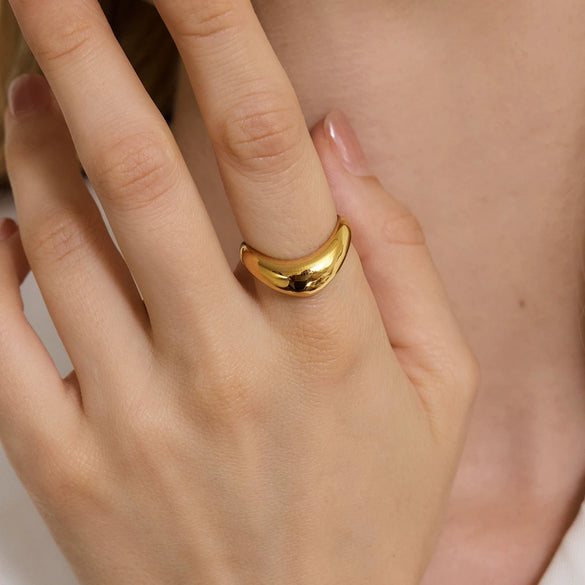 Women's Geometric Stainless Steel Ring With Vacuum Gold Plating Stackable Hypoallergenic Fashion Jewelry