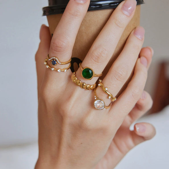 Women's Geometric Stainless Steel Ring With Vacuum Pvd Gold Plating Hypoallergenic And Colorfast Jewelry