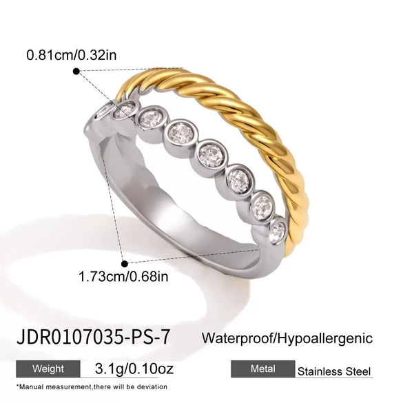 Women's Geometric Stainless Steel Ring With Vacuum Pvd Gold Plating Hypoallergenic Stackable Jewelry