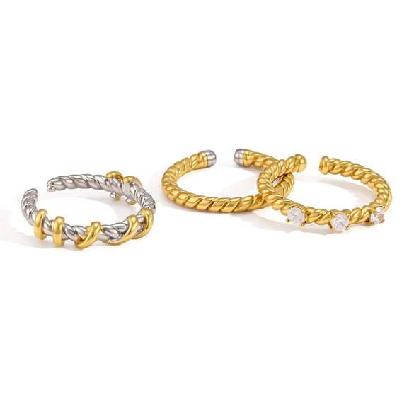 Women's Geometric Stainless Steel Ring With Vacuum Pvd Gold Plating Hypoallergenic Stackable Jewelry