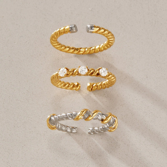Women's Geometric Stainless Steel Ring With Vacuum Pvd Gold Plating Hypoallergenic Stackable Jewelry