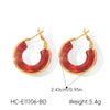 Women's Geometric Stainless Steel Stud Earrings With Burgundy Resin And Pvd Vacuum Gold Plated Finish Personality Fashion Jewelry