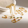 Women's Geometric Stainless Steel Tassel Chain Earrings With Colorful Crystal Inlay Light Luxury Style Pvd Real Gold Plated Non Fading