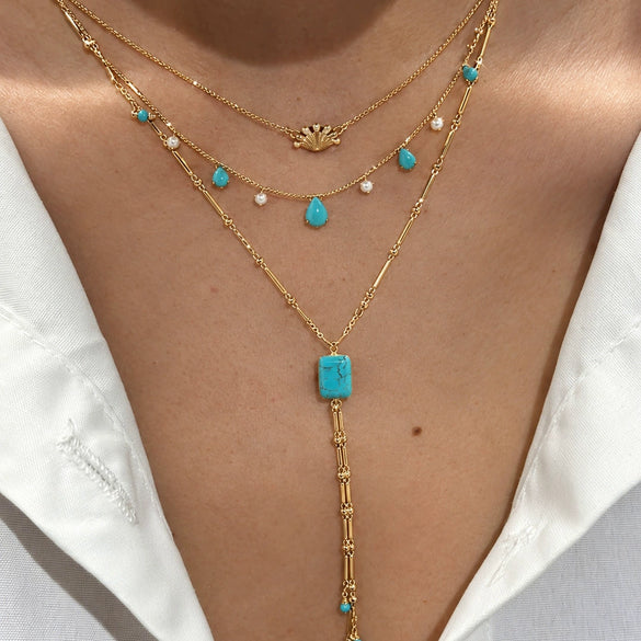 Women's Geometric Stainless Steel Ychain Necklace With Pvd Vacuum Gold Plated Pendant And Lobster Clasp