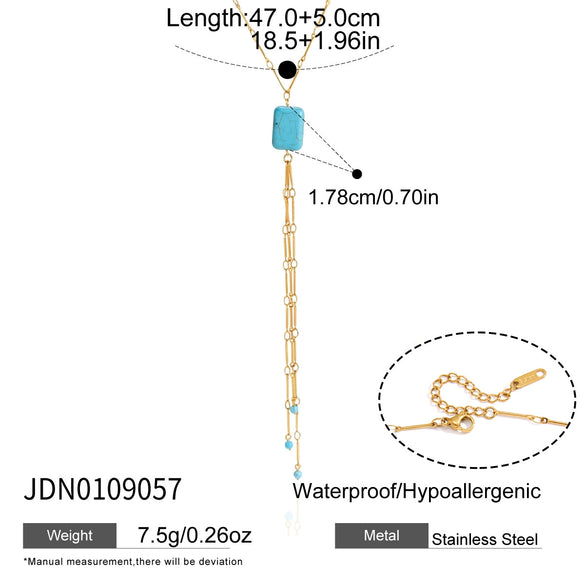Women's Geometric Stainless Steel Ychain Necklace With Pvd Vacuum Gold Plated Pendant And Lobster Clasp