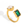 Women's Geometric Stainless Steel Zircon Ring With Pvd Vacuum Gold Plating Fashion Jewelry