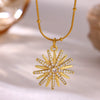Women's Geometric Starburst Sun Pendant Necklace With Gold Plated Copper Zircon Accents And Ball Chain Wholesale Jewelry