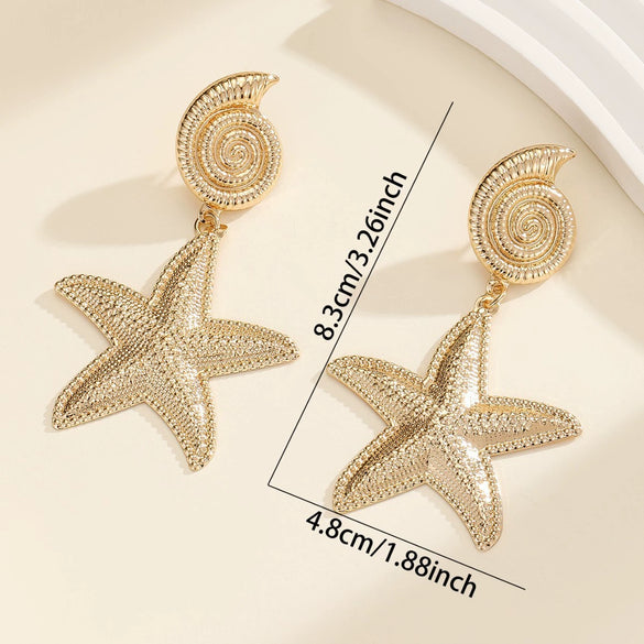 Women's Geometric Starfish And Conch Metal Earrings With Stainless Steel Ear Needles Electroplated Minimalist Statement Jewelry