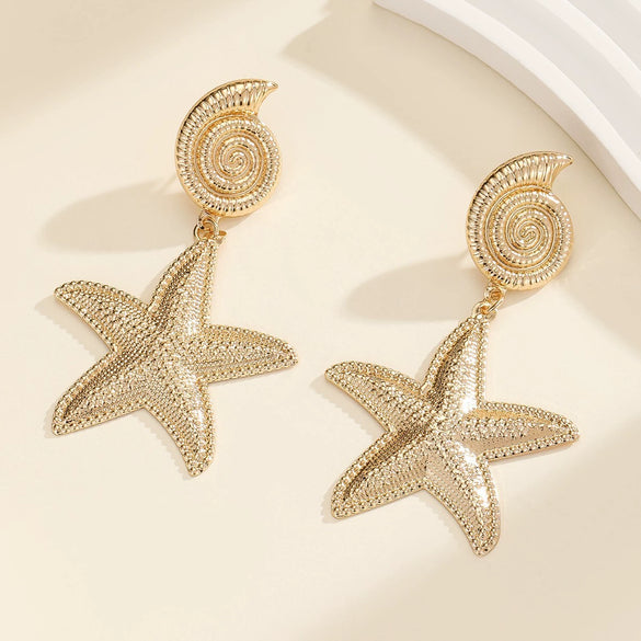 Women's Geometric Starfish And Conch Metal Earrings With Stainless Steel Ear Needles Electroplated Minimalist Statement Jewelry