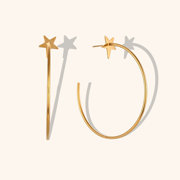 Women's Geometric Starshaped Statement Hoop Earrings In Electroplated Stainless Steel