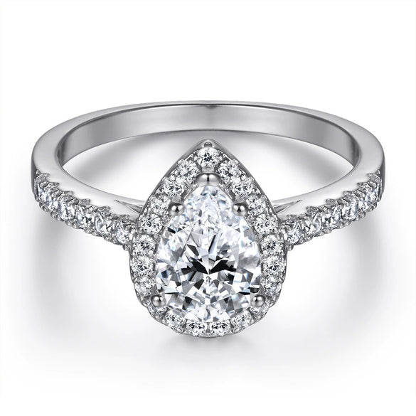 Women's Geometric Sterling Silver Dropshaped Zircon Vshaped Ring With Electroplated Light Luxury Finish Wholesale