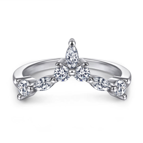 Women's Geometric Sterling Silver Dropshaped Zircon Vshaped Ring With Electroplated Light Luxury Finish Wholesale
