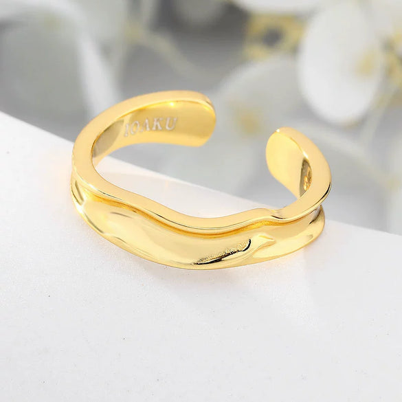 Women's Geometric Sterling Silver Goldplated Open Ring With Polished Mobius Design And Adjustable Fit