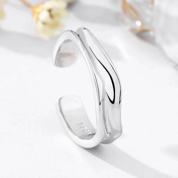 Women's Geometric Sterling Silver Goldplated Open Ring With Polished Mobius Design And Adjustable Fit