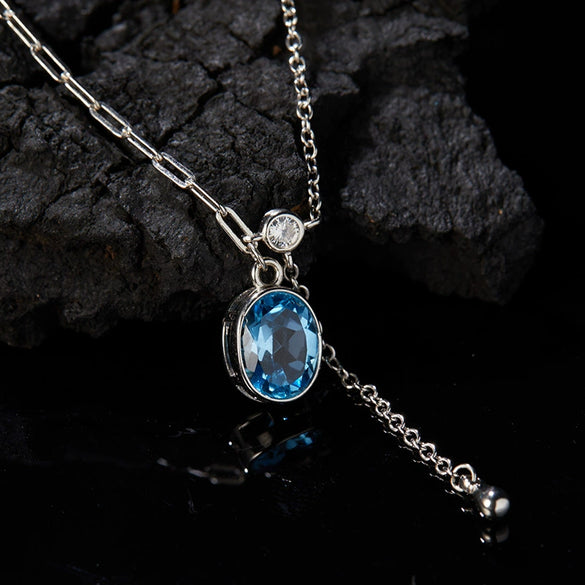 Women's Geometric Sterling Silver 925 Pendant Necklace Set With Gems