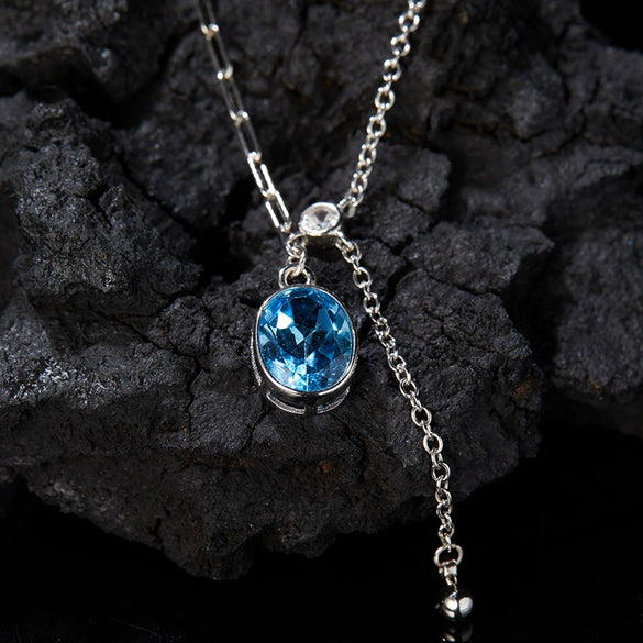 Women's Geometric Sterling Silver 925 Pendant Necklace Set With Gems