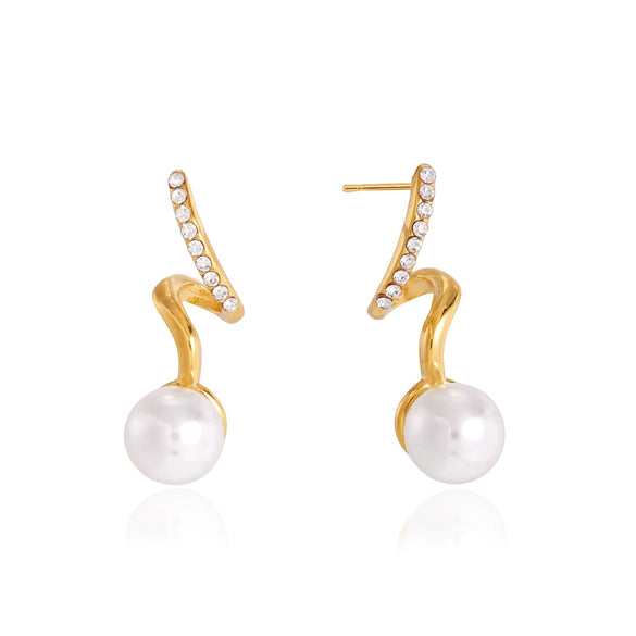 Women's Geometric Stud Earrings With Rhinestone And Pearl Accents Stainless Steel With Titanium Steel Posts Pvd Vacuum Gold Plated