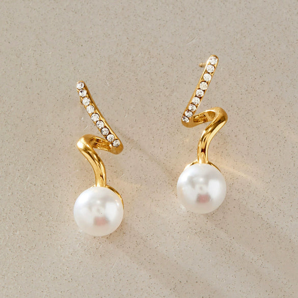 Women's Geometric Stud Earrings With Rhinestone And Pearl Accents Stainless Steel With Titanium Steel Posts Pvd Vacuum Gold Plated
