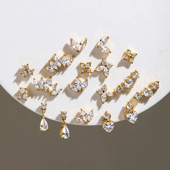 Women's Geometric Stud Earrings With Zircon Stones Stainless Steel And Titanium Steel Posts Pvd Vacuum Gold Plated Design