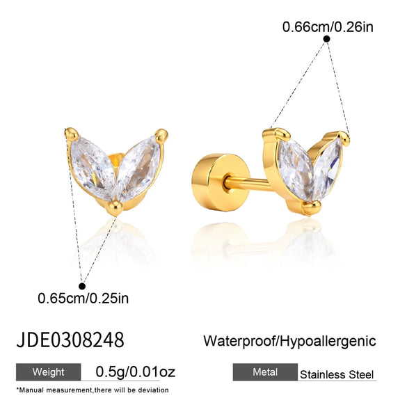 Women's Geometric Stud Earrings With Zircon Stones Stainless Steel And Titanium Steel Posts Pvd Vacuum Gold Plated Design