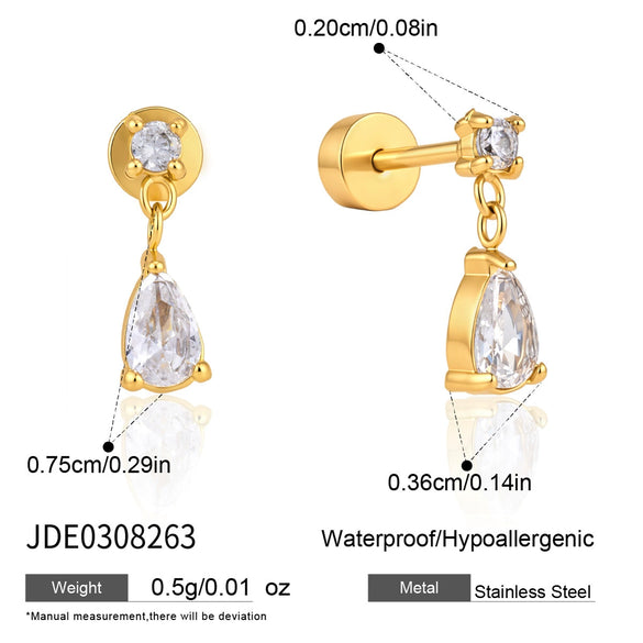 Women's Geometric Stud Earrings With Zircon Stones Stainless Steel And Titanium Steel Posts Pvd Vacuum Gold Plated Design