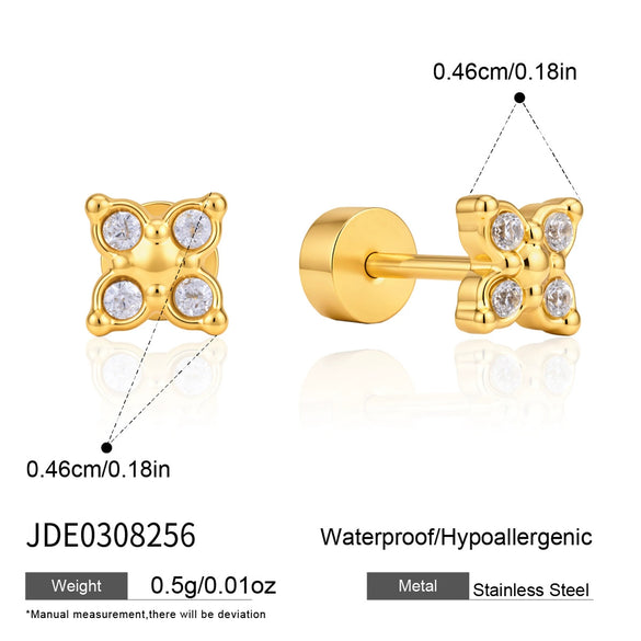 Women's Geometric Stud Earrings With Zircon Stones Stainless Steel And Titanium Steel Posts Pvd Vacuum Gold Plated Design