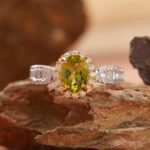 Women's Geometric Style Crystal And S925 Sterling Silver Treasure Ring With Topaz And Yellow Amethyst